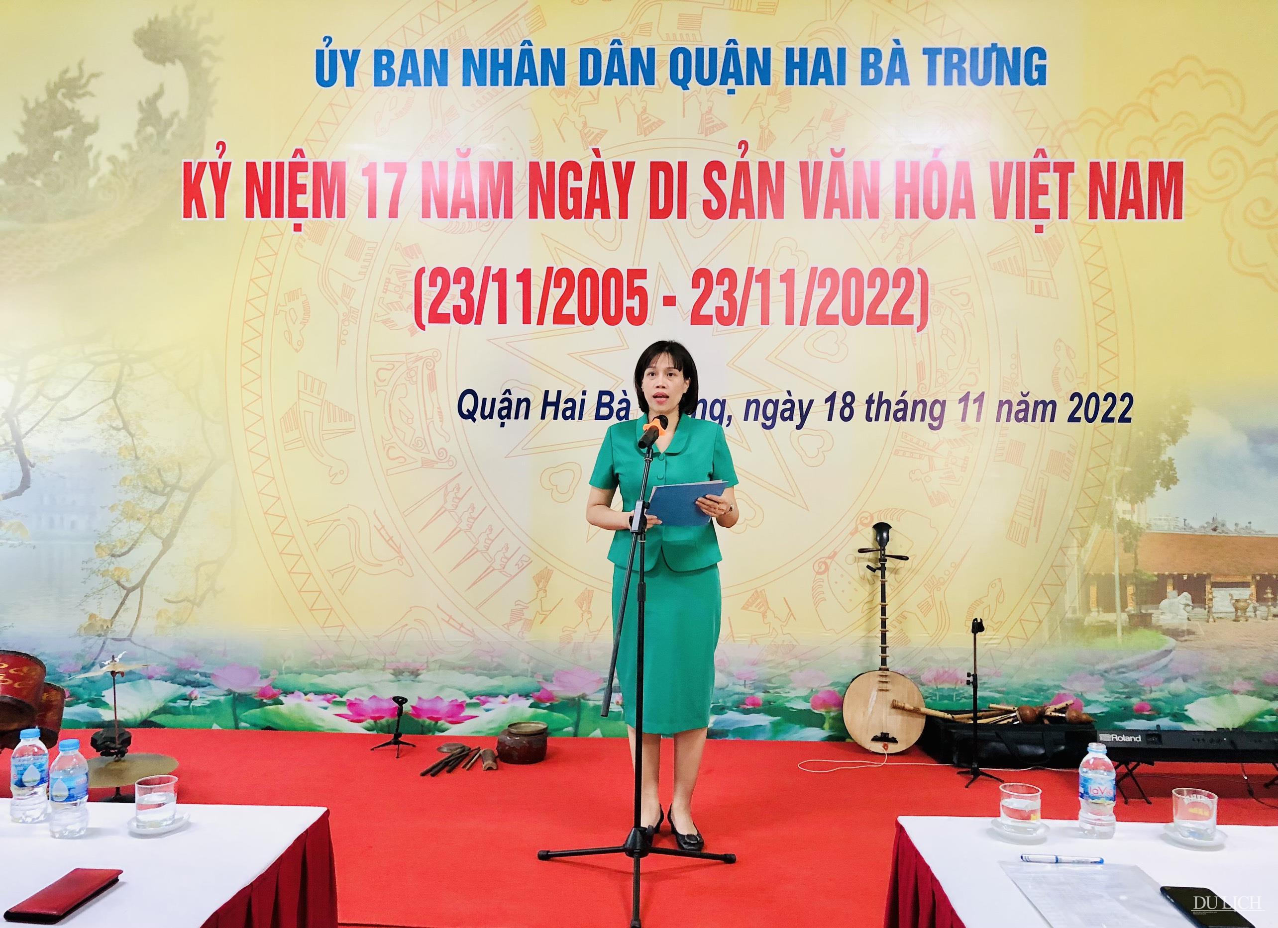 Phó Chủ tịch UBND quận Hai Bà Trưng Nguyễn Thị Thu Hiền phát biểu tại buổi lễ